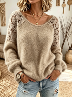 Women's Crochet Cutout Fuzzy Sweater