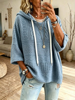 Women's Diamond-patterned Cable Knit Hooded Mid-sleeve Top