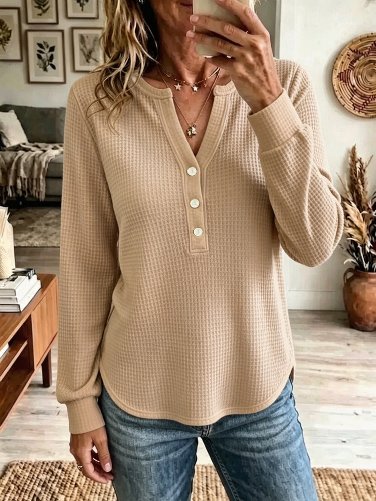 Women's Waffle Knit Henley Top