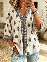 Women's Tribal Border V-Neck Blouse