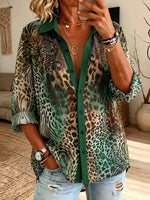 Women’s Contrast Trim Mixed Animal Print Loose Button Down Shirt