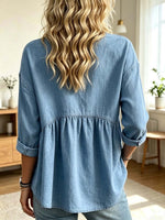 Women's Art Round Collar Button Casual Long Sleeve Cotton Shirt