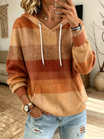 Women's Striped Drawstring Knit Hoodie