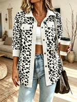 Women Leopard Print Corduroy Collared Jacket