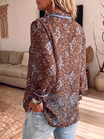 Vintage Elegant Button Long Sleeve Patterned Shirt