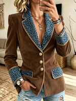 Women's Corduroy Blazer with Leopard Lapel