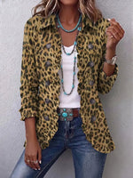 Retro Leopard Art Pattern Print Ruffle Casual Stylish Cotton Linen Lapel Coat