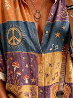 Women's Guitar Peace Print Button-Down Shirt