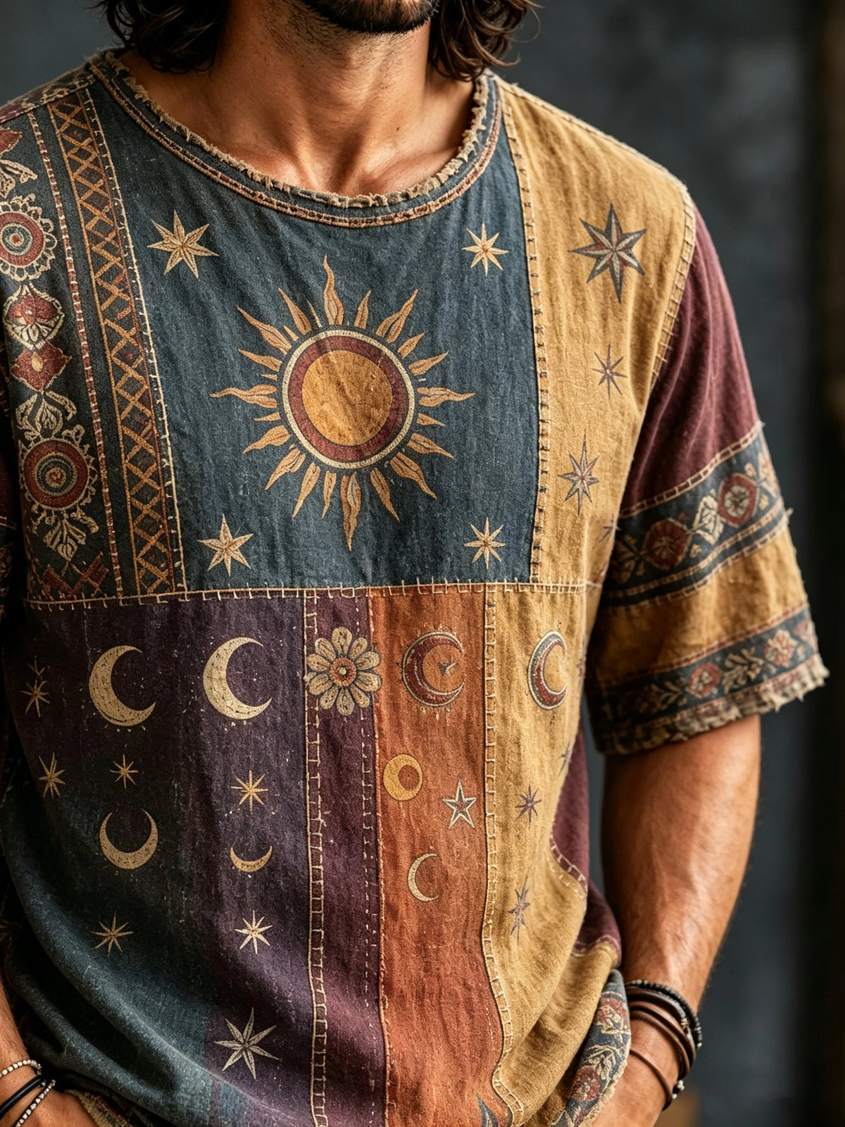 Men's Sun and Moon Pattern Print T-Shirt