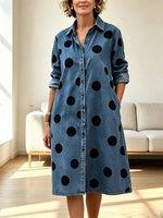 Retro Polka Dot Pattern Art Print Casual Lapel Stylish Denim Dress