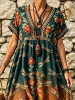 Women's Dragonfly Floral Print Maxi Dress
