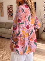 Vintage Elegant Ruffled Floral Patterned Shirt