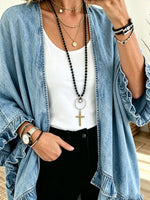 Women's Ruffled Hem Open-Front Denim Cardigan
