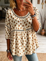 Retro Polka Dot Pattern Art Print Casual Hollow Short Sleeve Cotton Linen Shirt