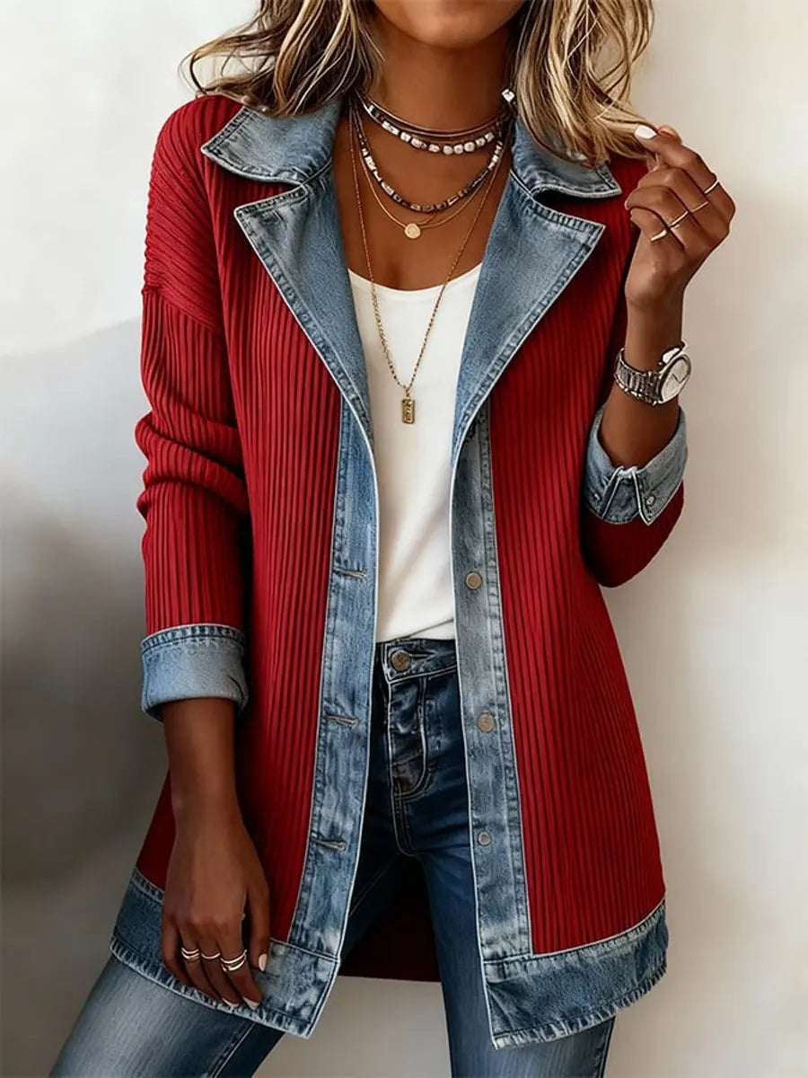 Retro Patchwork Art Casual Stylish Lapel Long Sleeve Coat