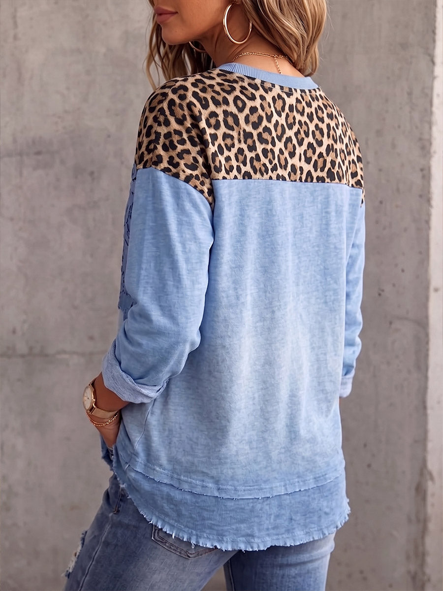 Vintage Elegant Openwork Lace Patchwork Leopard Print Sweatshirt