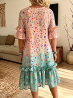 Gradient Ditsy Floral Ruffle Sleeve Midi Dress With Pockets