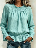 Women's Smocked Neck Ruffle Hem Blouse