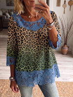 Vintage Elegant Pattern Print Patchwork Hollowed Out Lace Shirt
