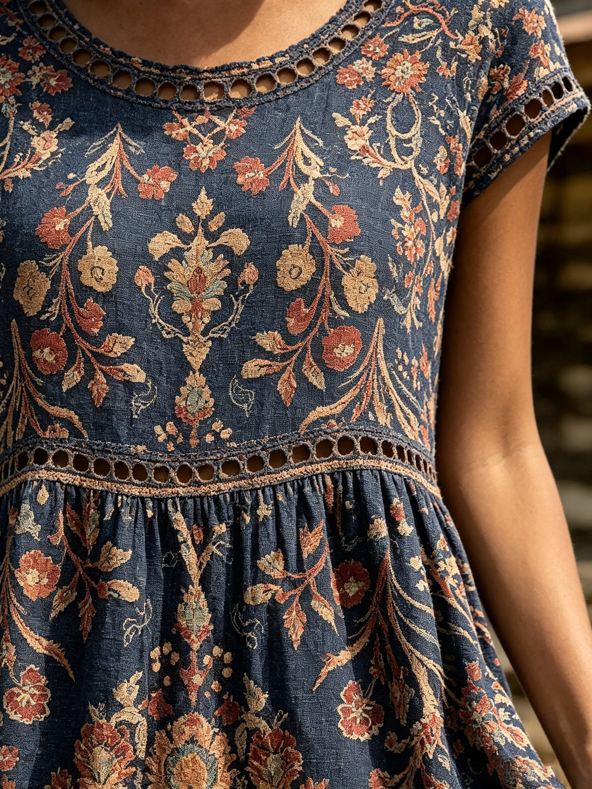 Women's Eyelet Cutout Floral Midi Dress