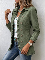 Women Botanical Floral Texture Ruffled Collared Jacket