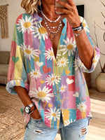 Vintage Elegant Button Long Sleeve Patterned Shirt