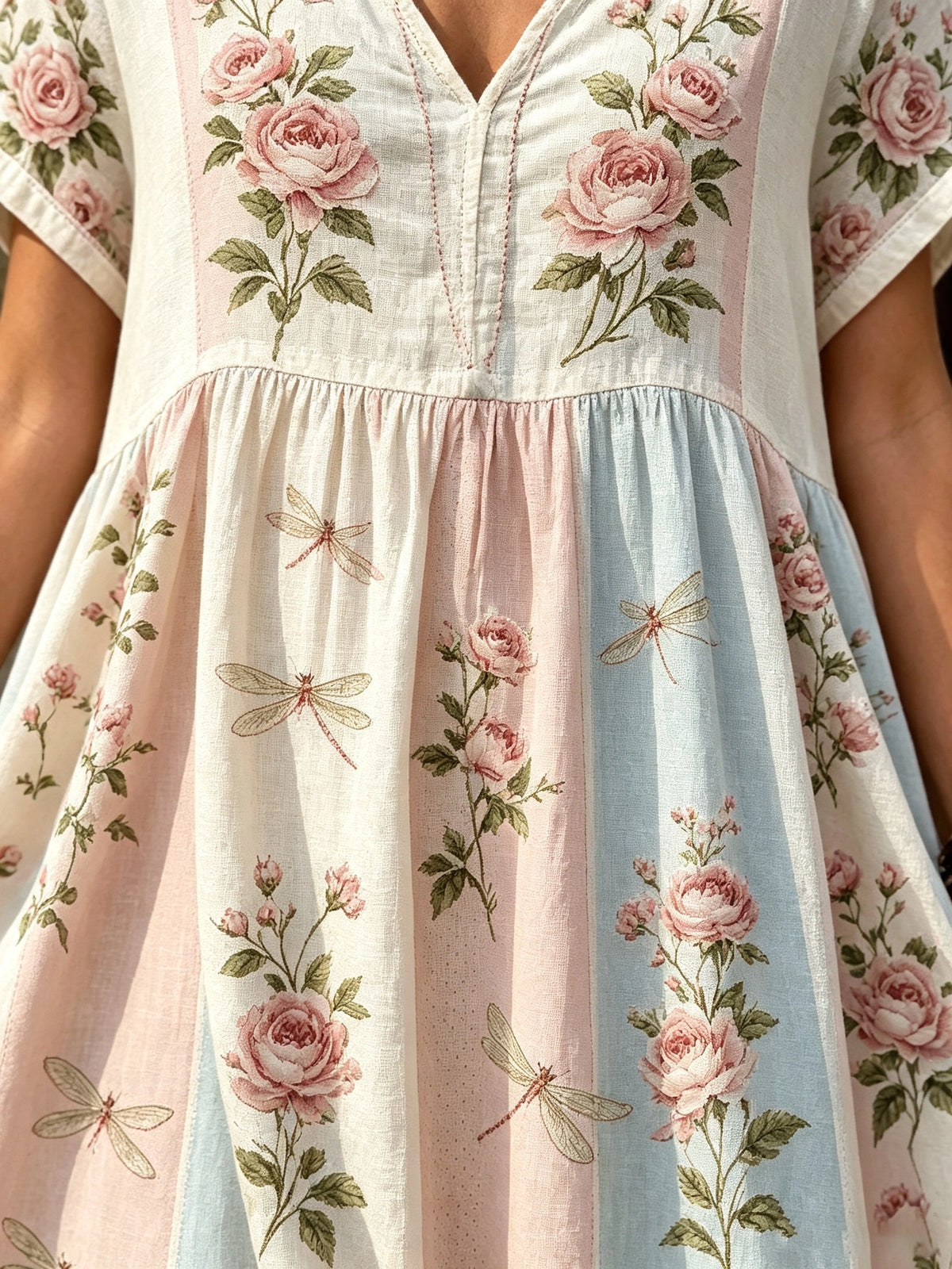 Women's Pastel Rose Dragonfly Print Maxi Dress