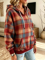Women's Plaid Drawstring Pullover Hoodie