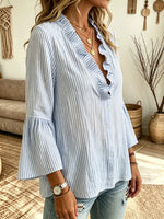 Women's Striped Ruffle V-Neck Blouse