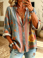 Women's Floral Border Print Button-Down Shirt