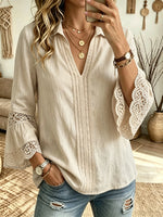 Women's Openwork Crochet 3/4 Bell Sleeve Blouse