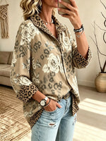 Women's Leopard Floral Pullover Blouse