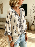 Women's Tribal Border V-Neck Blouse